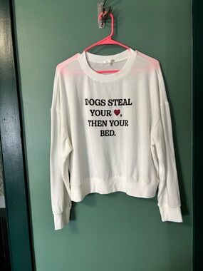 Z Supply White Pullover Sweatshirt with Black Text and Pink Heart